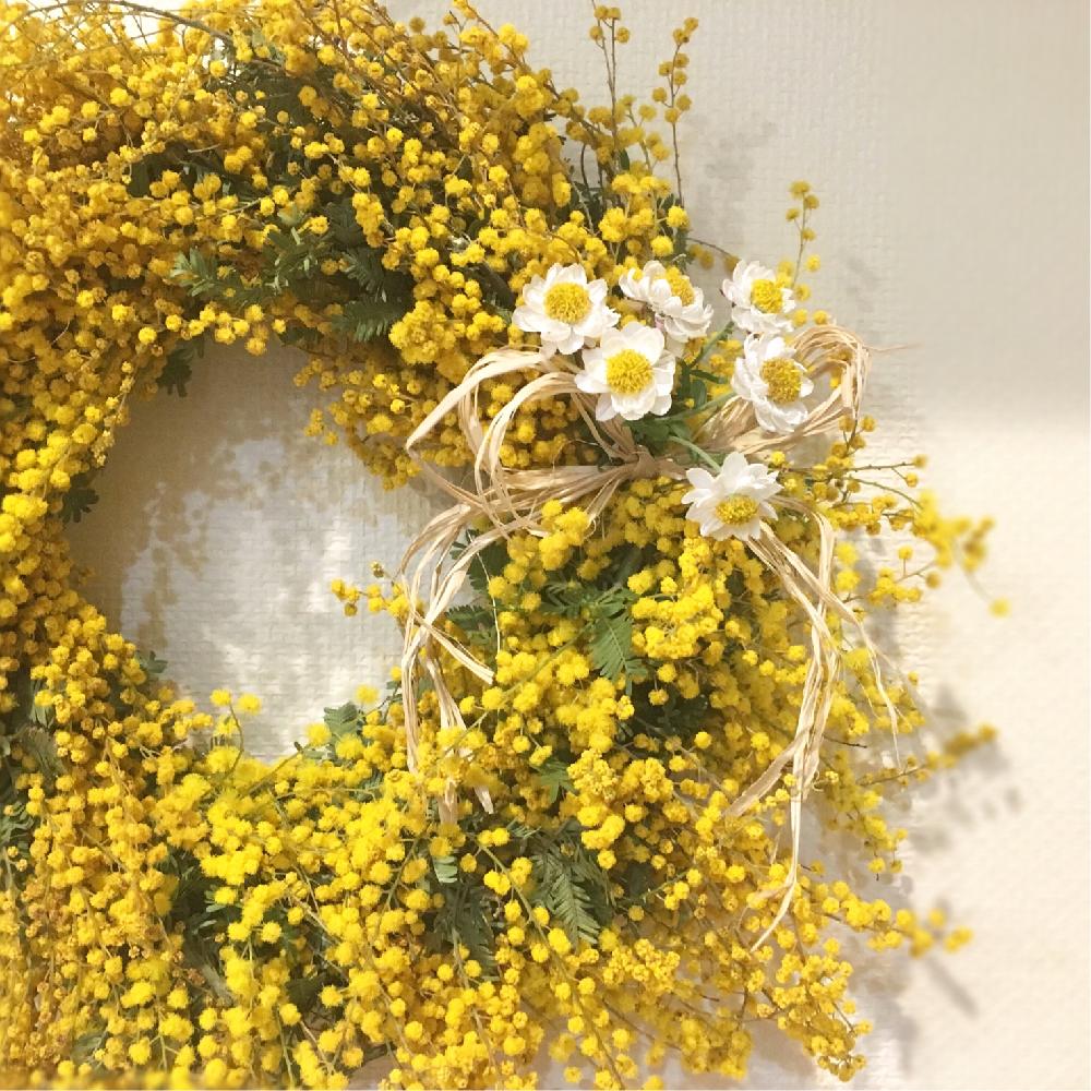 部屋の画像 by hiromiさん | 部屋とミモザとギンヨウアカシアと生花とリースとナチュラルスタイルとフラワーアレンジメントと花のある暮らしとスマイルアレンジメントと『黄色植物』コンテスト