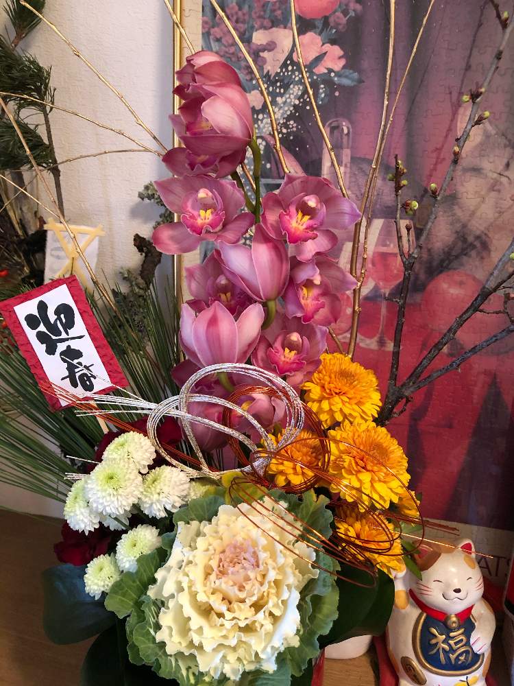 玄関の画像 by ありす100%さん | 玄関とカーネーション♡とお正月飾りと植物のある暮らしとボタニカルライフと梅の枝♡と♯葉牡丹と小さな幸せ❤としだれ柳(金)と多肉のある暮らしとお正月とさがりうめと多肉女子とピンポン菊♡と『2020年お正月』フォトコンと花のある暮らしと癒やしを❢と大王松。とGREEN UP!とシンビジューム。とグリーンとスプレー菊 ❁