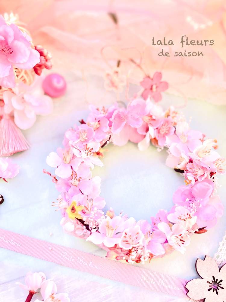 の画像 by ララフルールさん | アーティフィシャルフラワーとドアリースプロジェクトとハンドメイドリースと桜のリース