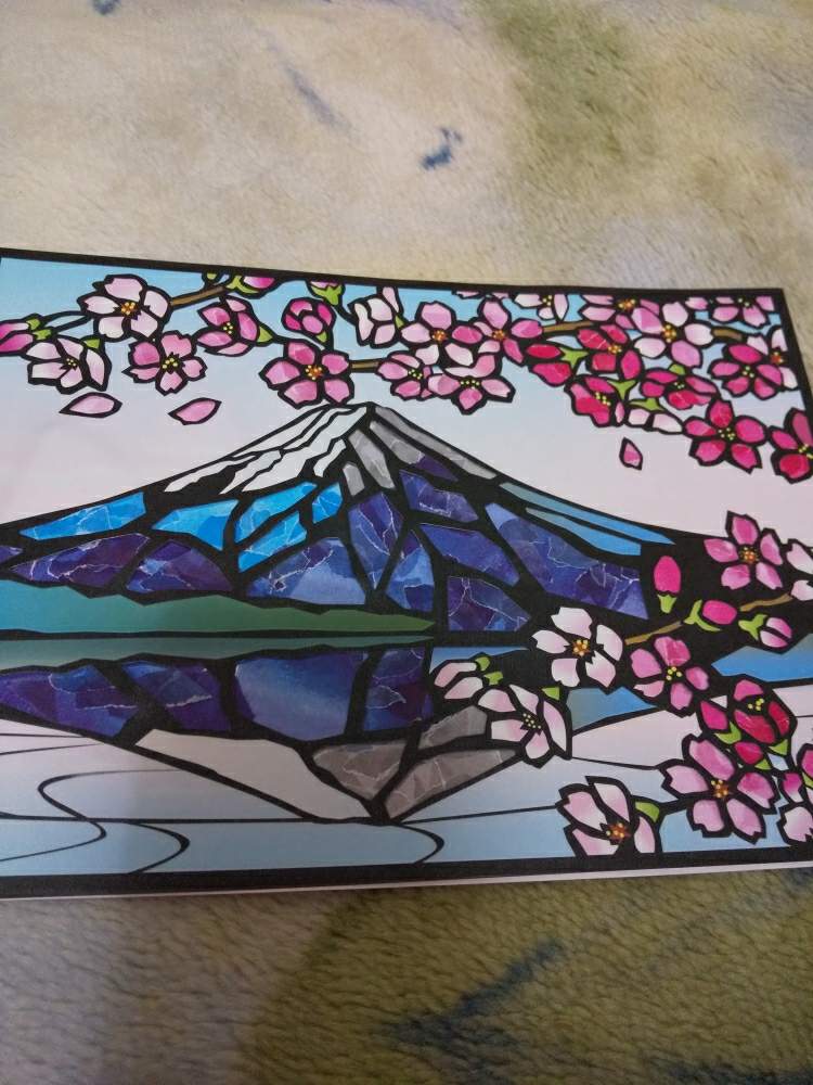 春の富士山のステンドグラスパネル 桜と富士山のステンドグラスパネル