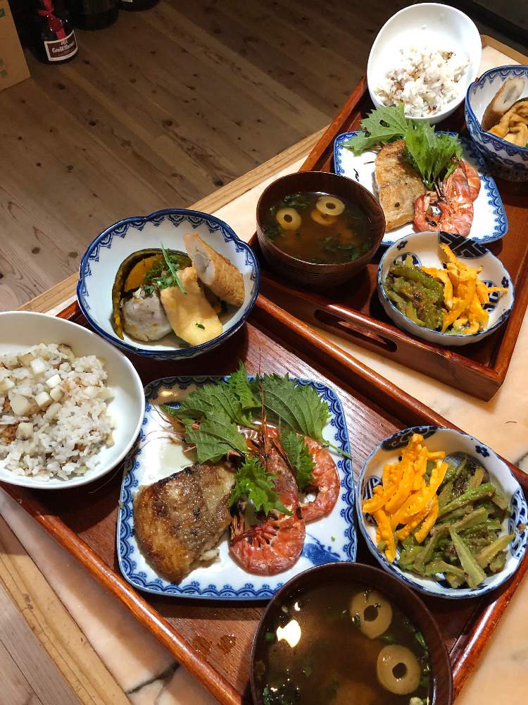 しいら 万匹 の投稿画像 By すえすえさん 赤海老 塩焼きと青さ 麩味噌汁とニガウリ青 オレンジ 味噌炒めとカボチャ 里芋 薄揚げ煮物と山芋 ネバリスターごはん 月7月26日 Greensnap グリーンスナップ