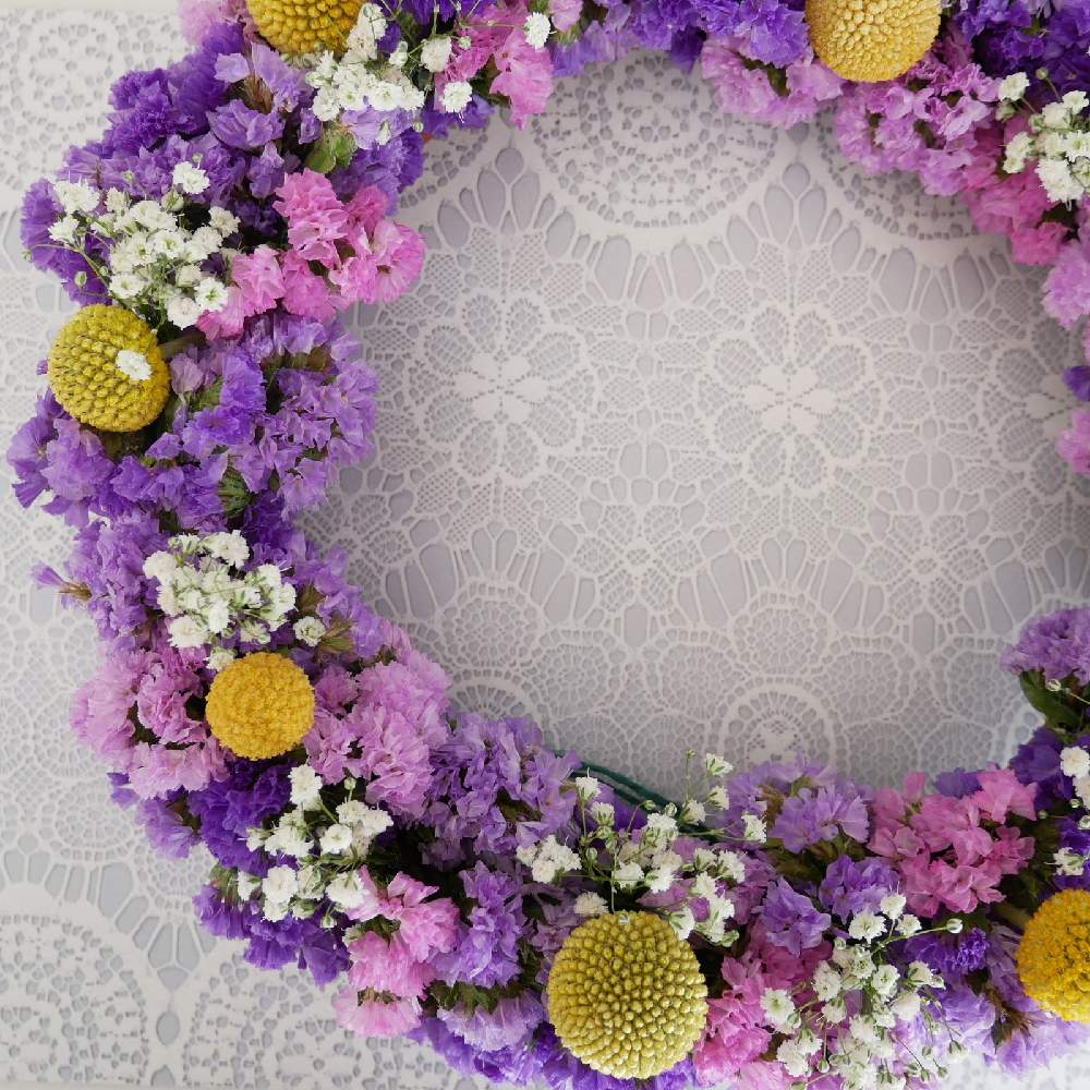 カスミソウの投稿画像 By 花の首飾りさん スターチスとクロスペディアとピンクの花と植物のある風景とgs映えと黄色い花とリースと花 のある暮らしとかわいいとおうちですごそうと白い花と紫の花と切り花とドライフラワーになる 月12月25日 Greensnap グリーン