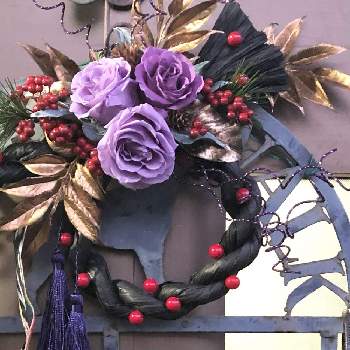 薔薇,お正月,お正月飾り,紫色の花,プリザーブドフラワー薔薇の画像