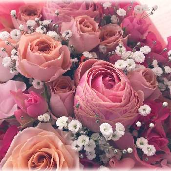 フラワーバレンタインの画像 by はにーさん | カスミソウとスイートピーとバラとピンクの花とフラワーアレンジメントと花のある暮らしとフラワーバレンタインと花束