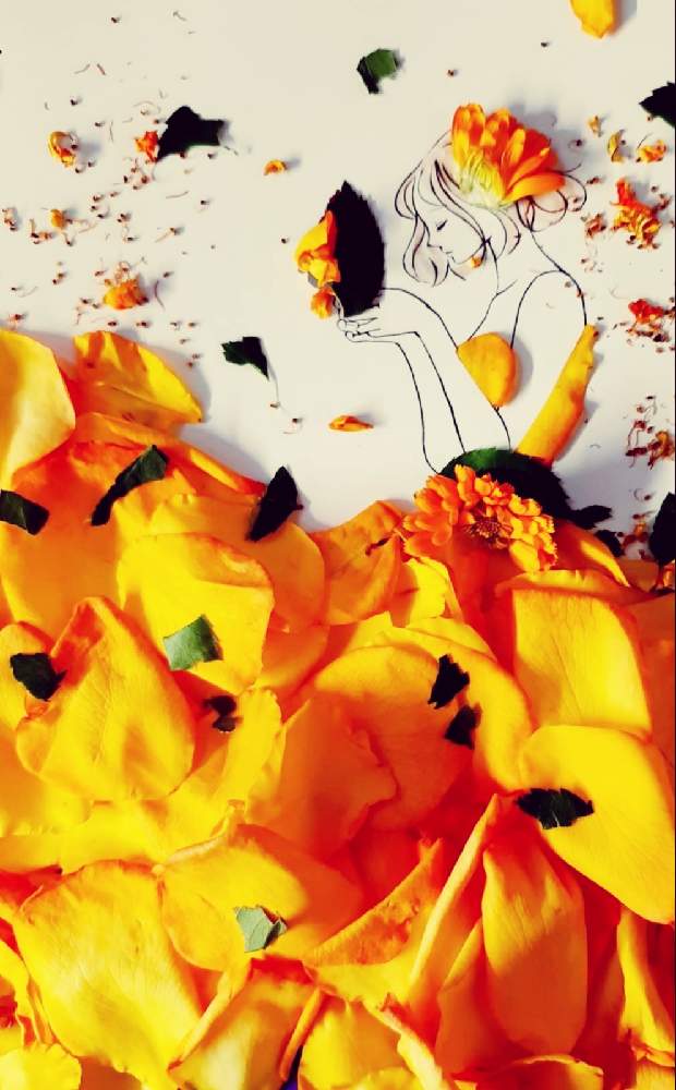 お花のドレスの投稿画像 By まりりんさん 薔薇 バラ ばらと葉菜桜花子さんのイラストに花びら乗せて作りました 21月5月22日 Greensnap グリーンスナップ