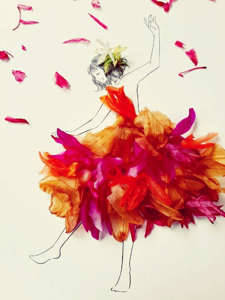 デンドロビウムの投稿画像 By まりりんさん お花のドレスと葉菜桜花子さんのイラストに花びら乗せて作りました 21月5月29日 Greensnap グリーンスナップ