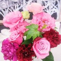 トルコキキョウ,八重咲きトルコキキョウ,バラ、薔薇、ばら,フラワーアレンジメント,ピンクの画像