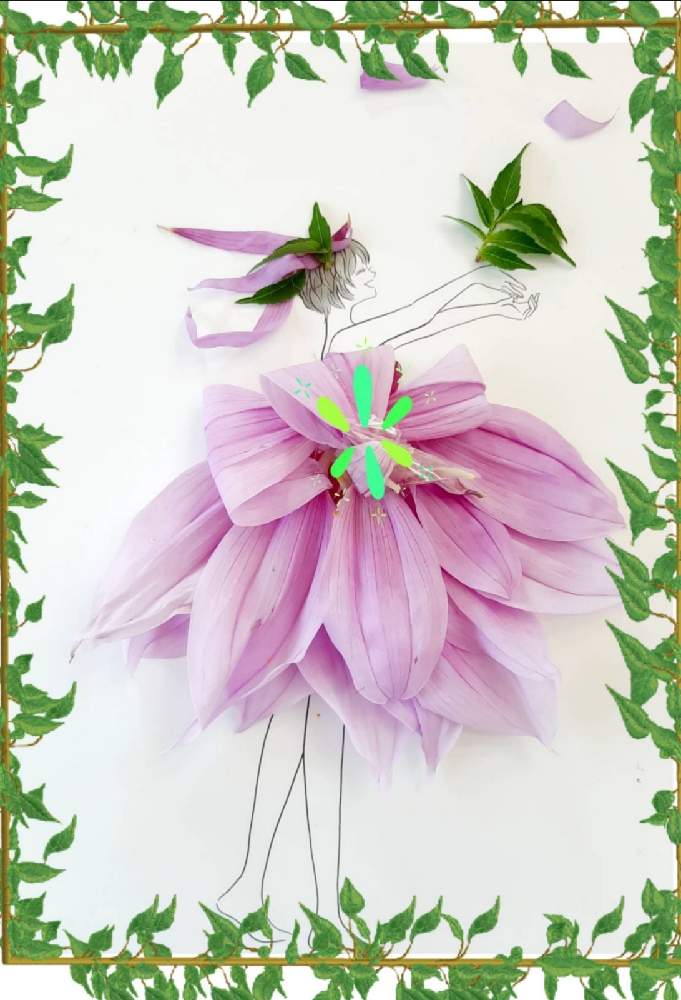 皇帝ダリアの投稿画像 By まりりんさん 部屋とお花のドレスとおうち園芸と葉菜桜花子さんのイラストに花びら乗せて作りました とお花のドレス とおうち園芸と葉菜桜花子さんのイラストに花びら乗せて作りました 21月11月21日 Greensnap グリーンスナップ