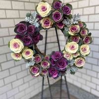 シロタエギク,葉牡丹,ハンギングバスケット,葉牡丹リース,ハンギングリースの画像