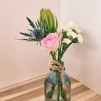 リューカデンドロンの画像 by ner0l1さん | 玄関とスターチスとリューカデンドロンとバラとエリンジウムとmedeluとお花の定期便とメデルと生花とお花と切り花とサブスク