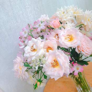 白バラの画像 by 苔を愛でるめかぶさん | 窓辺とオルレアとバラ ピノキオとバラ　バレリーナと切花と一重のバラとピンクのバラ♡と花瓶と白バラ