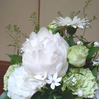 白の花の画像 by non-sugarさん | トルコキキョウと芍薬とブバリアとガーベラと感謝と命日と白の花と日比谷花壇