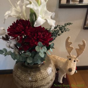 造花アレンジメント,クリスマス,花瓶,花のある暮らし,造花の画像