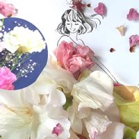 トルコキキョウ,葉菜桜花子さんのイラストに花びら乗せて作りました♬,お花のドレス,インテリアの画像