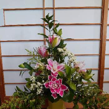 八重咲きユリ,フレッシュフラワーアレンジメント,お花を楽しむ,お花大好き♡,おはなの画像