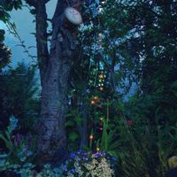 狂った時計,ティーポット(本物),注がれる紅茶風ライト,アリッサム,ロベリアの画像