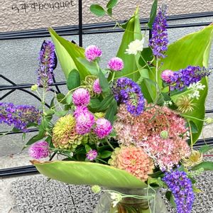 花束 ブーケ,お庭のお花でブーケ,手作りブーケ,ブーケ,夏のブーケの画像