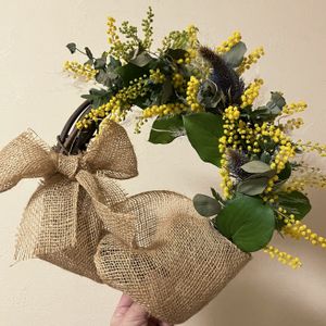 ミモザ,ドライフラワー,リース,手作り,黄色い花の画像