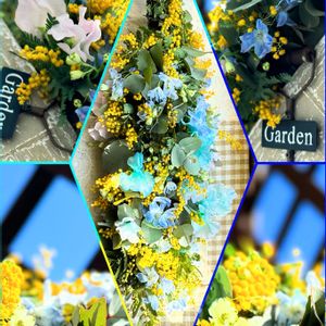 ミモザ,手作り,黄色い花,青空,ガーランドの画像