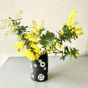 ミモザ,花のある暮らし,自己流,GS映え,手作り花瓶の画像