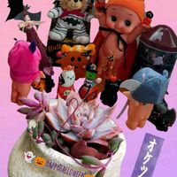 コキア,キバナコスモス,ホワイトキセス,多肉寄せ植え,HappyHalloweenの画像