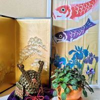 セントポーリア,端午の節句,絵手ぬぐい,濱文様　絵手ぬぐい,みどりのまとめNo.102の画像