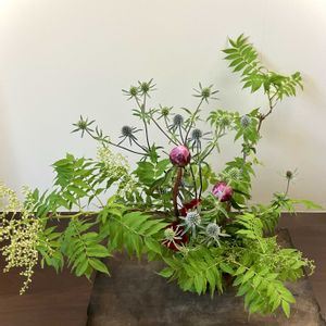 スプレーバラ,芍薬,エリンジウム,珍珠梅,生け花の画像