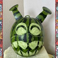 スイカ,☆携帯撮影☆,スイカアート,Kakirikeaスイカアート,お顔つけちゃった（•ᴗ•）の画像