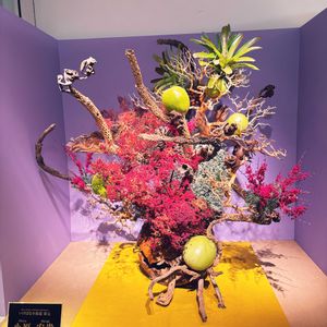 流木,小原流,黄色,秋の花,赤色の画像