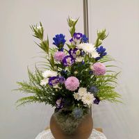 トルコキキョウ,リンドウ,ルリタマアザミ,ピンポンマム,スプレー菊の画像