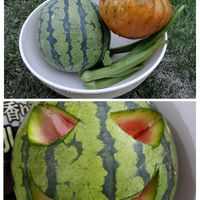 オクラ,スイカ,カボチャ,ハロウィンスイカ,収穫物の画像