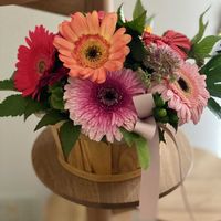 ガーベラ,八重咲きガーベラ,オーダー,フラワーギフト,バスケットアレンジメントの画像