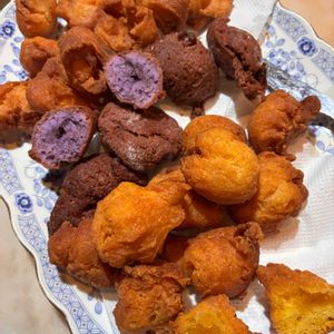 トマト,温州みかん,カボチャポタージュ,サータアンダギー,紫のサータアンダギーの画像