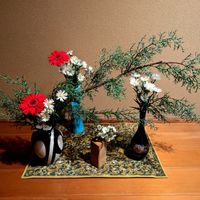 ガーベラ,ブルーアイス,孔雀草,いけばな,その他部屋の画像