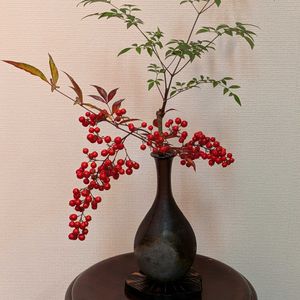 南天,ワンワン祭り,私の生け花,花友さんからサプライズ,マンション花壇ハナミズキの紅葉の画像