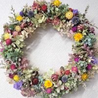 センニチコウ,オキナワスズメウリ,ヘリクリサム,アジサイドライフラワー,リースの画像