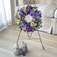 葉牡丹,ビオラ,ビオラ,チェッカーベリー,寄せ植えリースの画像