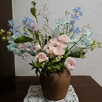 ガーベラ,スイートピー,ストック,デルフィニウム,結婚式の時のお花の画像