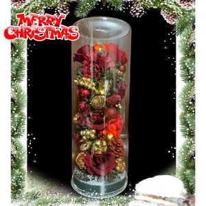 プリザーブドフラワー,ガラスポット、,三日月リース、,手作り,三日月リースの画像