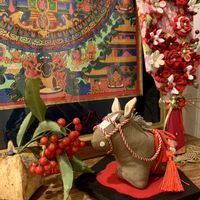 スターチス,マツ,マンリョウ,松ぼっくり,万両の画像