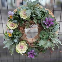 ハボタン,ビオラ,シルバーレース,リース,リングバスケットの画像