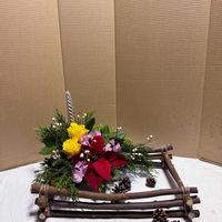 ポインセチア,ゴールドクレスト,スイトピー,ナンキンハゼの実,いけばなの画像