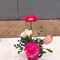 ガーベラ,チューリップ,フリージア,ラナンキュラス,ユーカリの画像