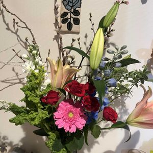 ガーベラ,コデマリ,サクラ,ストック,ユリの画像