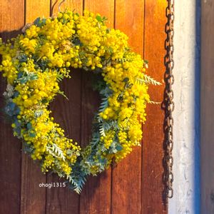 ミモザ,フラワーアレンジメント,リース,癒し,レッスン作品の画像
