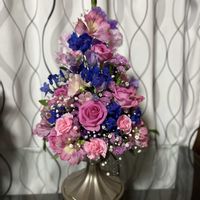 アルストロメリア,カスミソウ,スターチス,バラ,レザーファンの画像