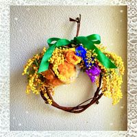 ミモザ,ミモザのリース,花のある暮らし,春の足音,GSに感謝。の画像