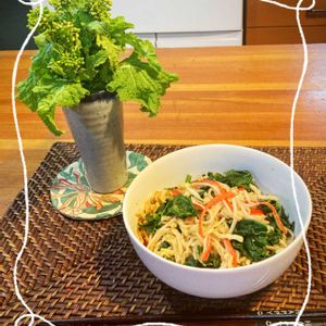 菜の花,ほうれん草,ミモザのリース,切り干し大根♡,花のある暮らしの画像