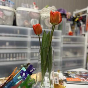 チューリップ,切り花,お花屋さん,花のある暮らし,ガラスの花瓶の画像