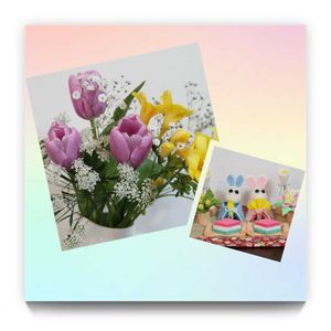 チューリップ,フリージア,レースフラワー,かすみ草,ハンドメイドの画像